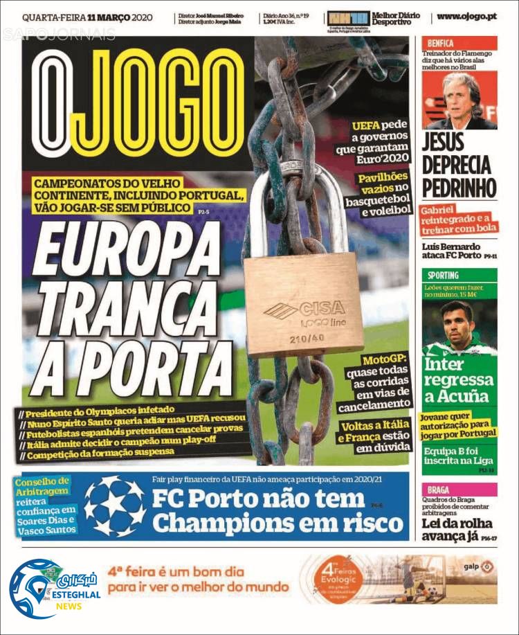 روزنامه ورزشی جوگو چهارشنبه 21 اسفند 1398