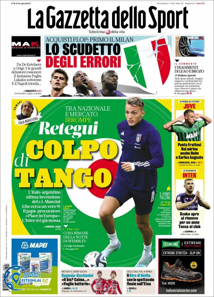 روزنامه ورزشی گاتزتا دلو اسپورت چهارشنبه 2 فروردین 1402 