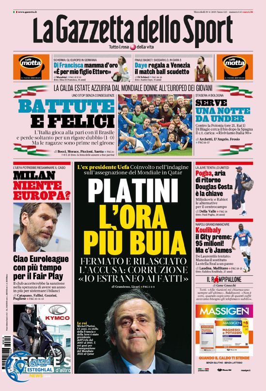 روزنامه ورزشی گاتزتا دلو اسپورت چهارشنبه 29 خرداد 1398