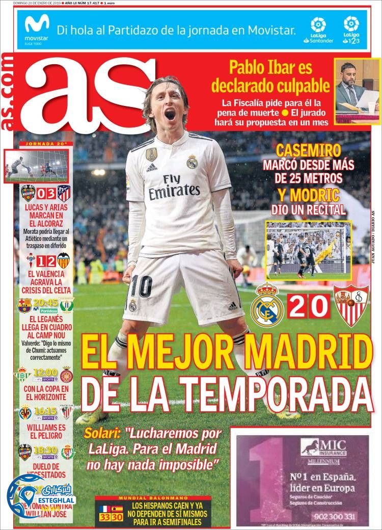 روزنامه ورزشی آ اس یکشنبه 30 دی 1397