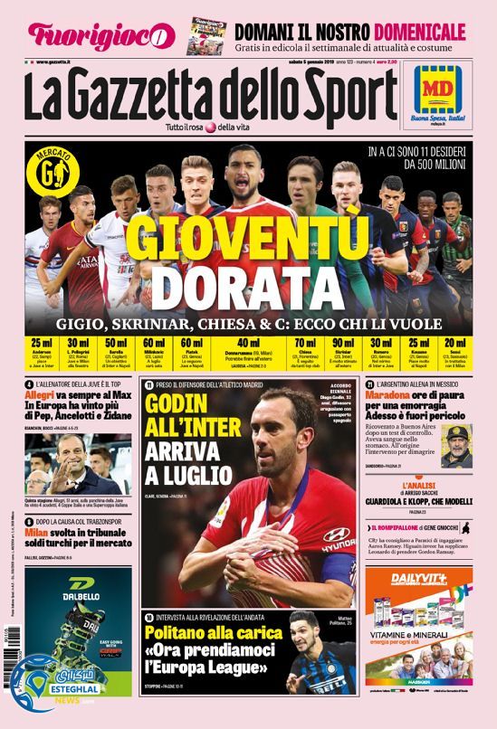 روزنامه ورزشی گاتزتا دلو اسپورت شنبه 15 دی 1397