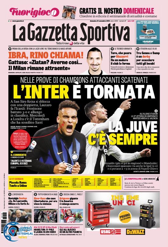 روزنامه ورزشی گاتزتا دلو اسپورت یکشنبه 4 آذر 1397