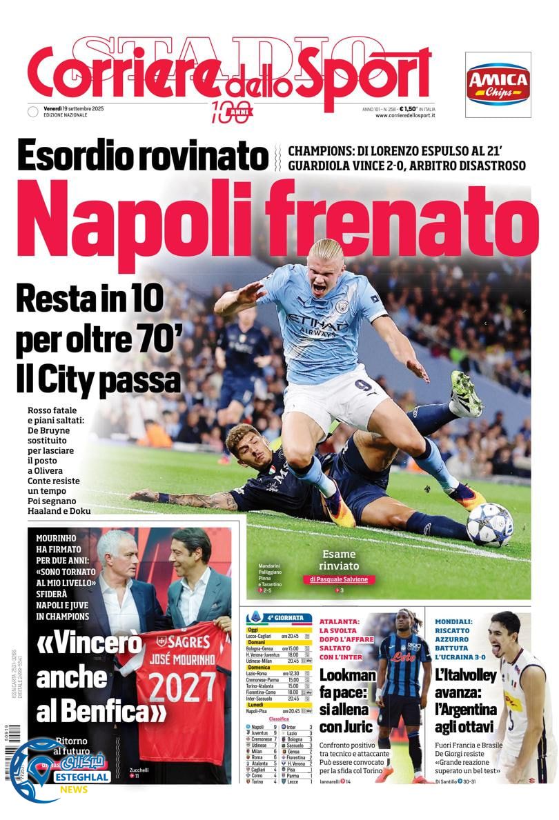 روزنامه ورزشی کوریره دلو اسپورت جمعه 28 شهریور 1404 