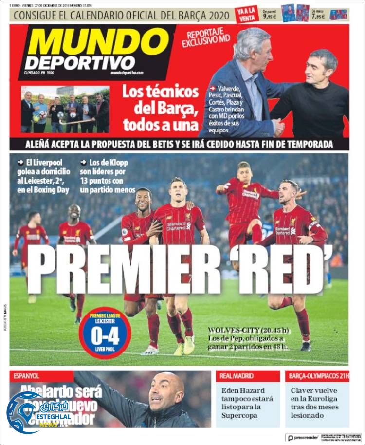 روزنامه ورزشی موندو دپورتیوو جمعه 6 دی 1398