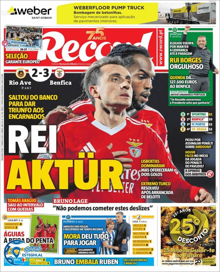 روزنامه  ورزشی رکورد دوشنبه 27 اسفند 1403 