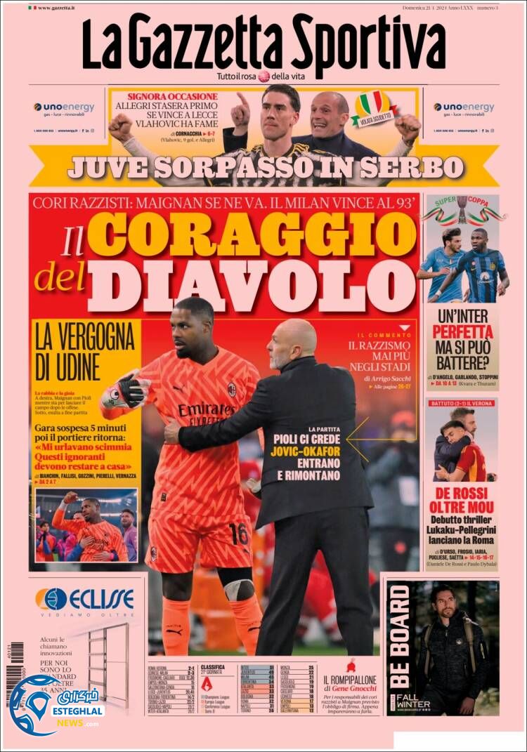 روزنامه ورزشی گاتزتا دلو اسپورت یکشنبه 1 بهمن 1402 