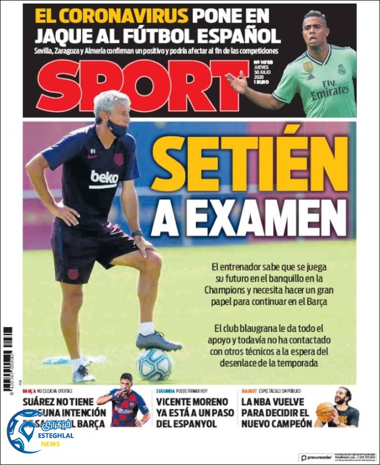 روزنامه ورزشی اسپورت پنجشنبه 9 مرداد 1399