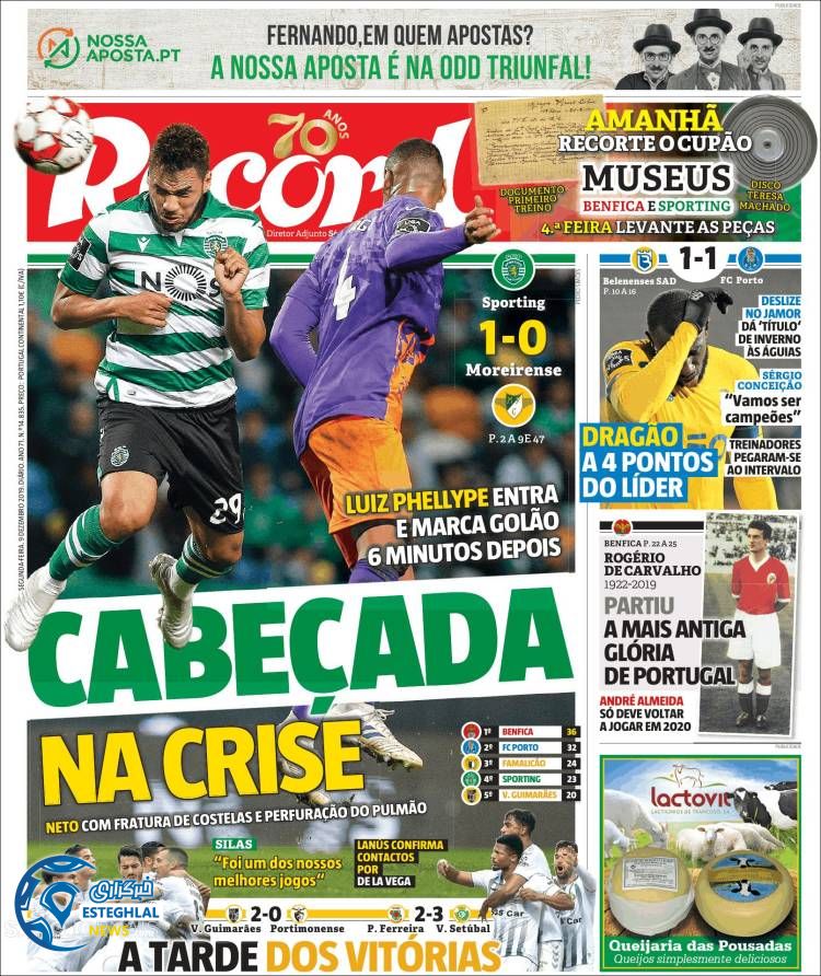 روزنامه ورزشی رکورد دوشنبه 18 آذر 1398