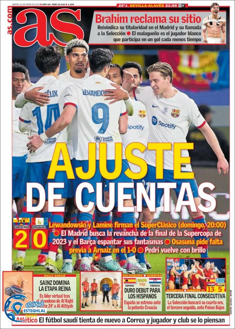 روزنامه ورزشی آ اس جمعه 22 دی 1402 