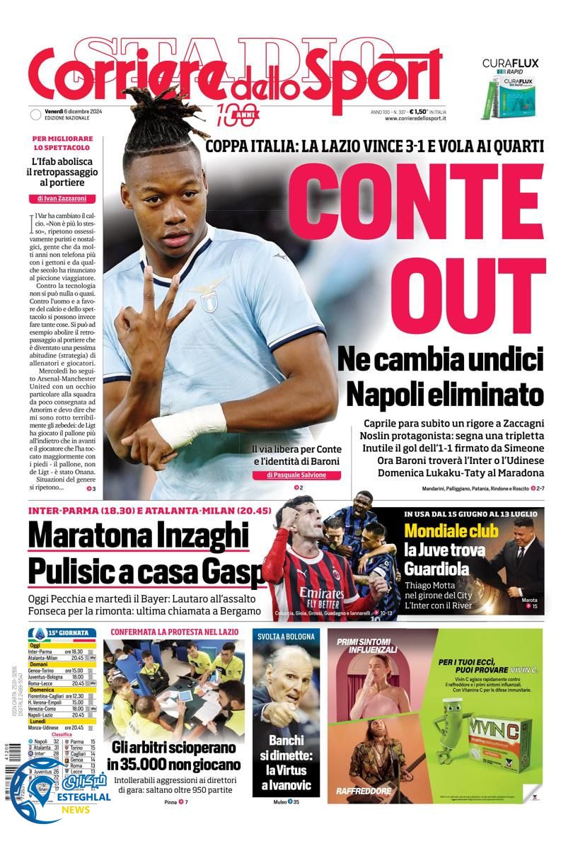 روزنامه ورزشی کوریریه دلو اسپورت جمعه 16 آذر 1403 