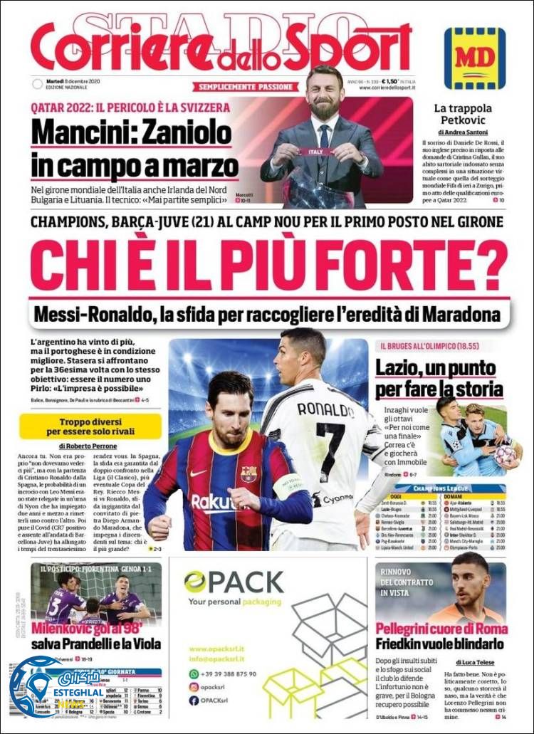 روزنامه ورزشی کوریره دلو اسپورت سه شنبه 18 آذر 1399