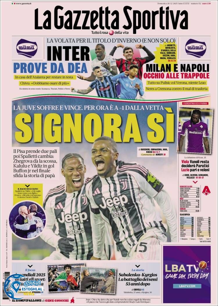 روزنامه  ورزشی گاتزتا دلو اسپورت یکشنبه 7 دی 1404 