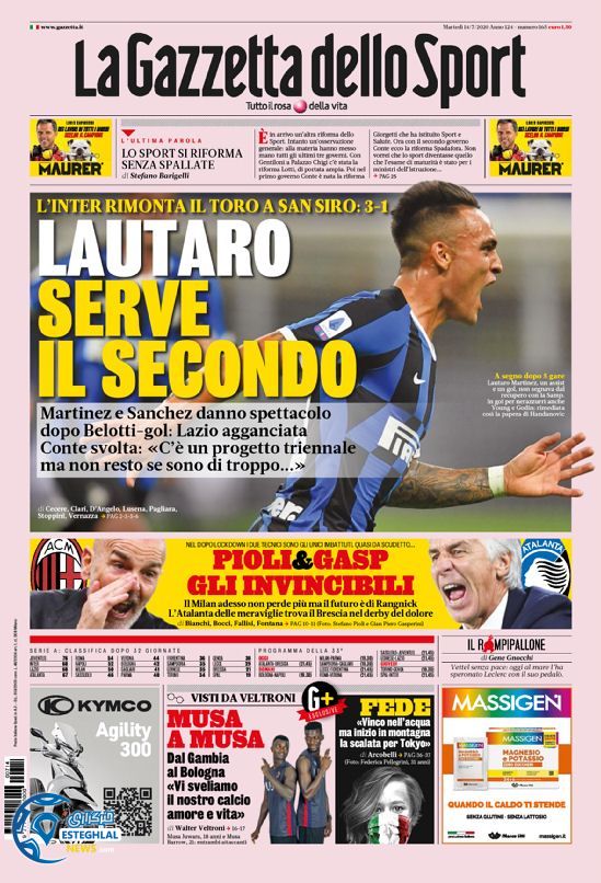 روزنامه ورزشی گاتزتا دلو اسپورت سه شنبه 24 تیر 1399