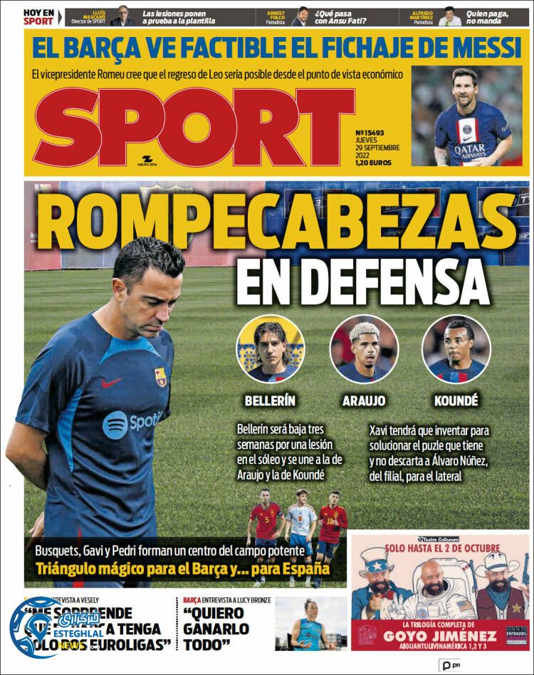 روزنامه ورزشی اسپورت پنجشنبه 7 مهر 1401