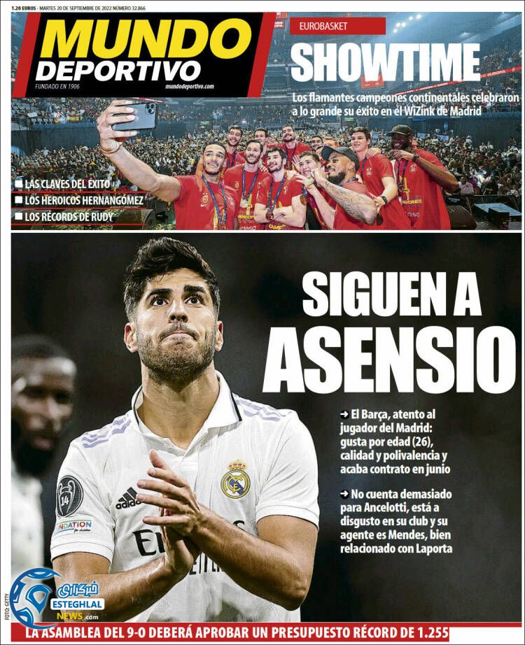 روزنامه ورزشی موندو دپورتیوو سه شنبه 29 شهریور 1401 