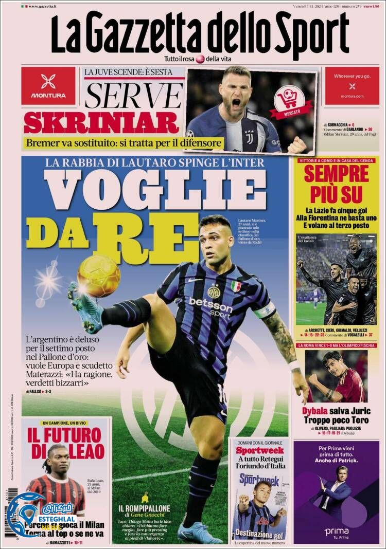 روزنامه  ورزشی گاتزتا دلو اسپورت جمعه 11 آبان 1403 