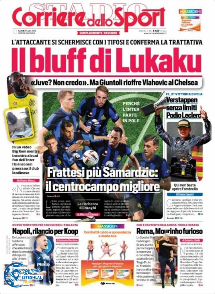 روزنامه  ورزشی کوریره دلو اسپورت دوشنبه 9 مرداد 1402 