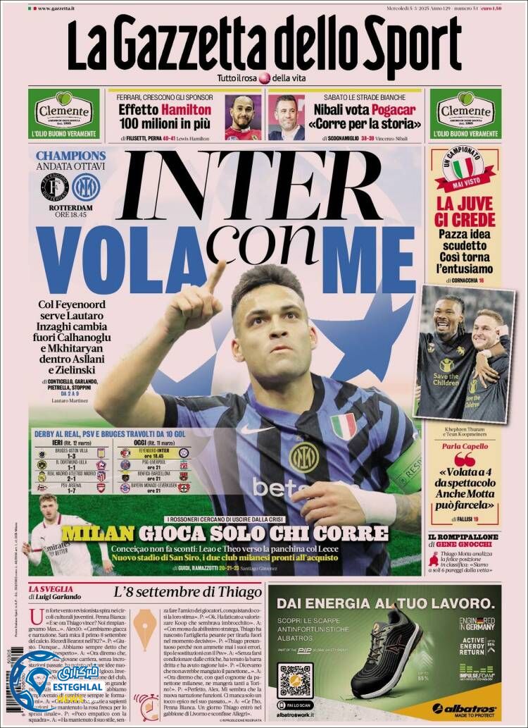 روزنامه ورزشی گاتزتا داو اسپورت چهارشنبه 15 اسفند 1403 