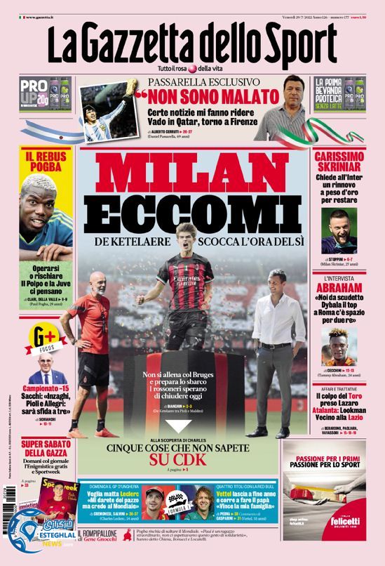 روزنامه ورزشی گاتزتا دلو اسپورت جمعه 7 مرداد 1401 