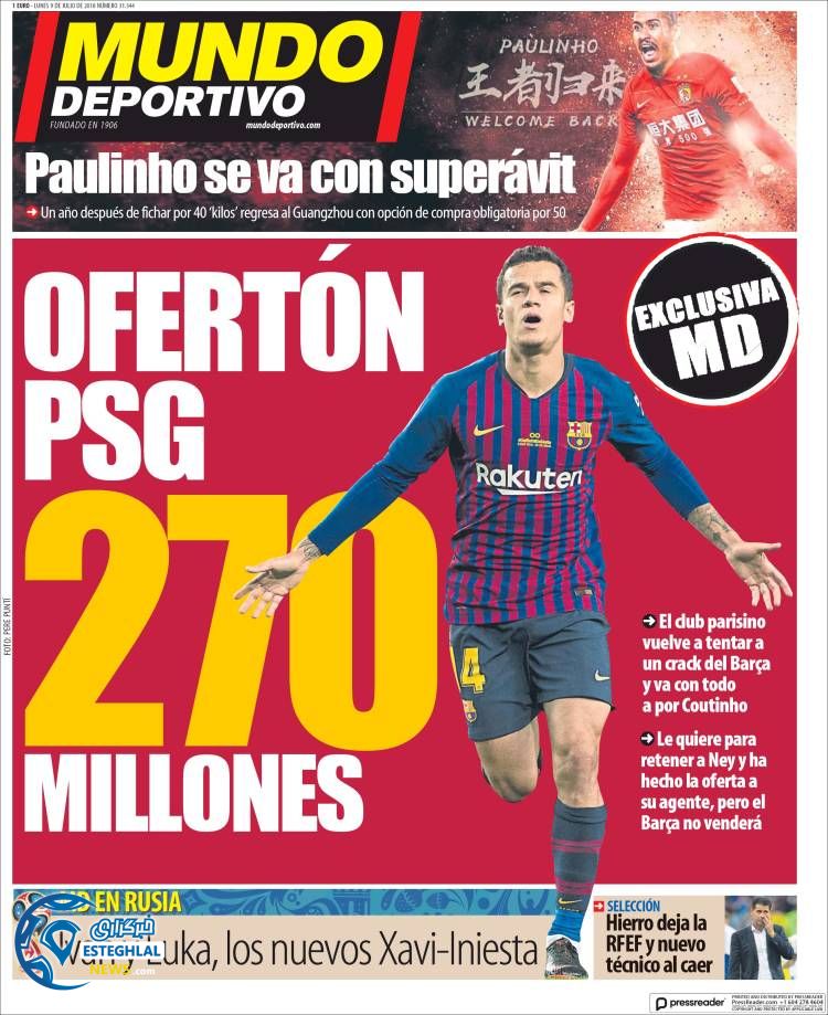 روزنامه ورزشی موندو دپورتیوو دوشنبه 18 تیر 1397