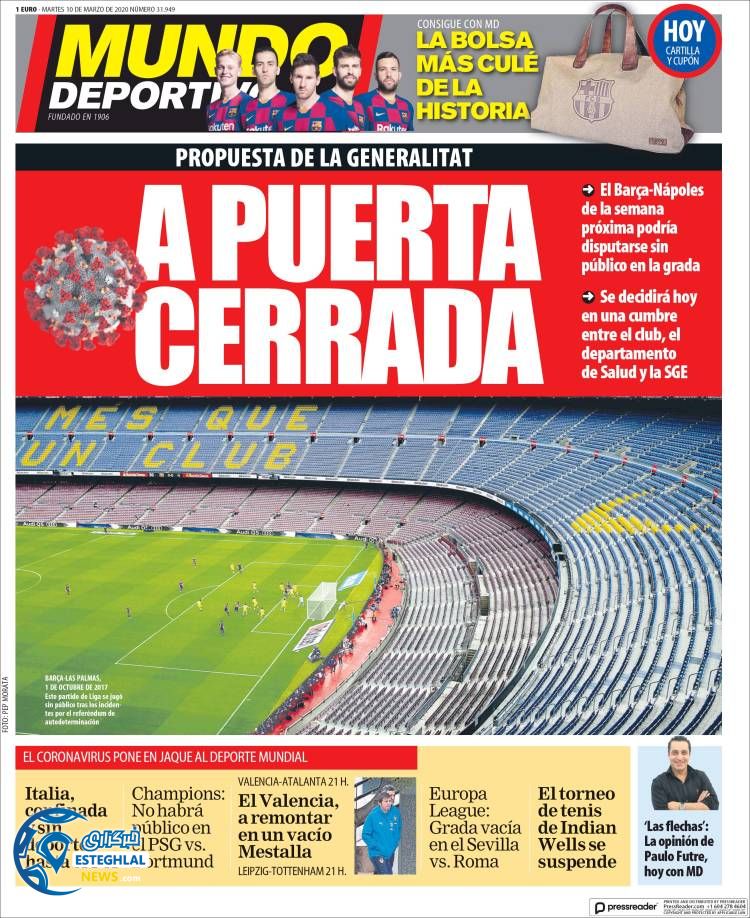 روزنامه ورزشی موندو دپورتیوو سه شنبه 20 اسفند 1398