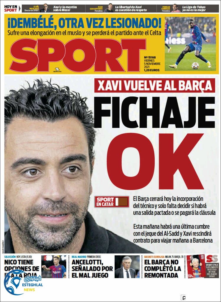 روزنامه ورزشی اسپورت جمعه 14 آبان 1400