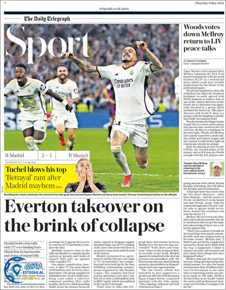 روزنامه ورزشی تلگراف اسپورت پنجشنبه 20 اردیبهشت 1403 