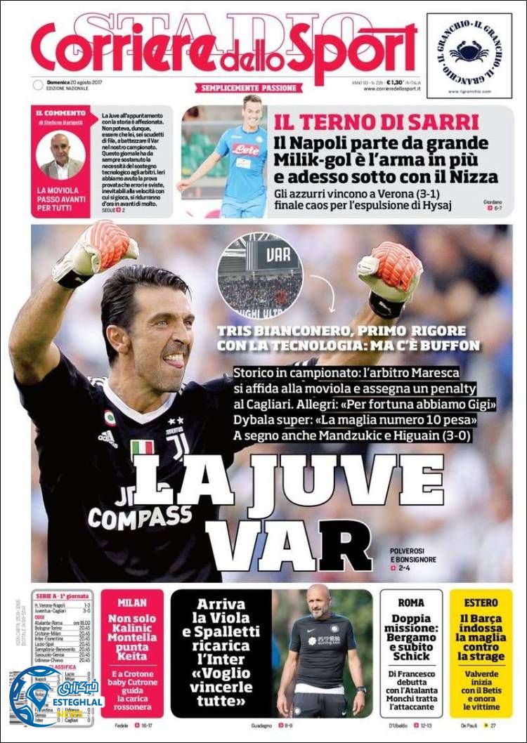 روزنامه کوریره دلو اسپورت 29 مرداد 96