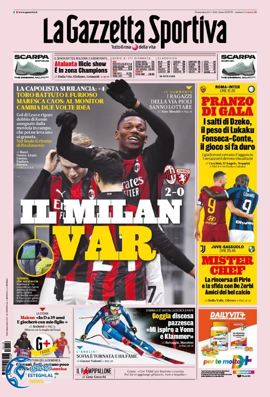 روزنامه ورزشی گاتزتا دلو اسپورت یکشنبه 21 دی 1399