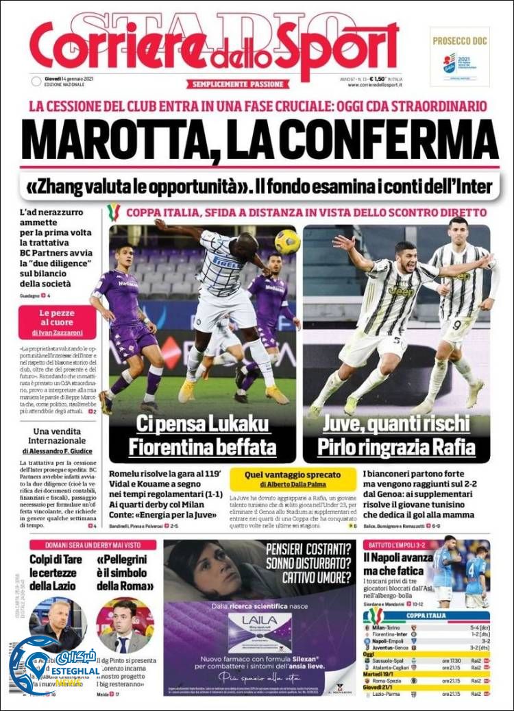 روزنامه ورزشی کوریره دلو اسپورت پنجشنبه 25 دی 1399