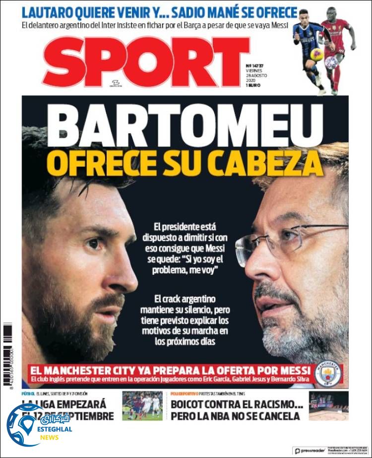 روزنامه ورزشی اسپورت جمعه 7 شهریور 1399