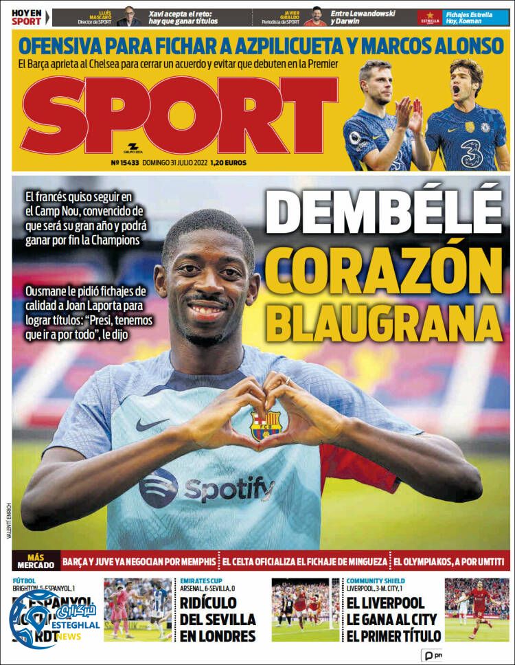 روزنامه ورزشی اسپورت یکشنبه 9 مرداد 1401