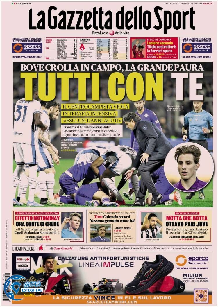 روزنامه ورزشی گاتزتا دلو  اسپورت دوشنبه 12 آذر 1403 