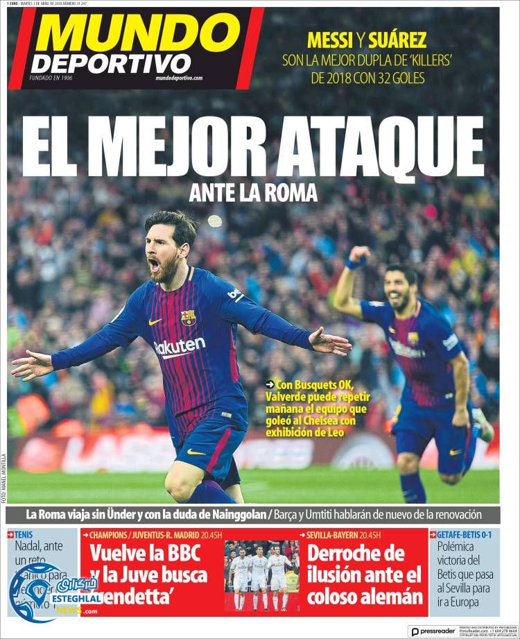 روزنامه ورزشی موندو دپورتیوو سه شنبه 14 فروردین 1397