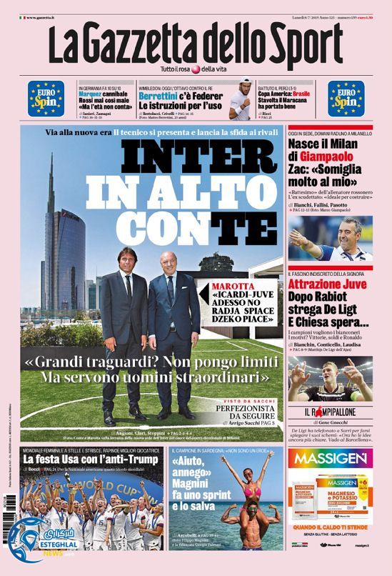 روزنامه ورزشی گاتزتا دلو اسپورت دوشنبه 17 تیر 1398