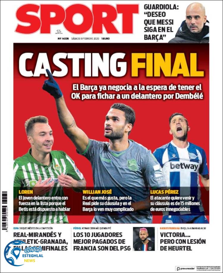 روزنامه ورزشی اسپورت شنبه 19 بهمن 1398