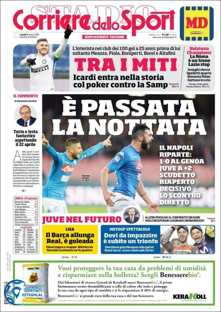 روزنامه کوریره دلو اسپورت دوشنبه 28 اسفند 1396 