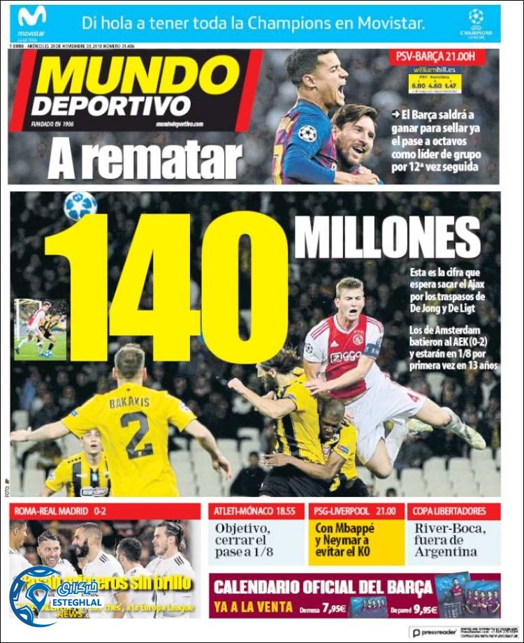 روزنامه ورزشی موندودپورتیوو چهارشنبه 7 آذر 1397