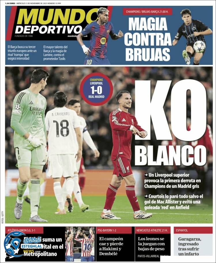 روزنامه ورزشی موندو دپورتیوو چهارشنبه 14 آبان 1404 