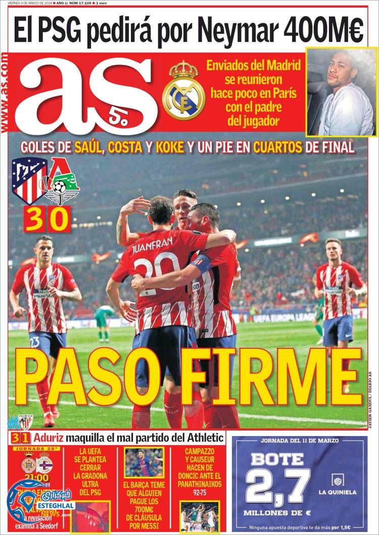 روزنامه ورزشی آ اس جمعه 18 اسفند 96