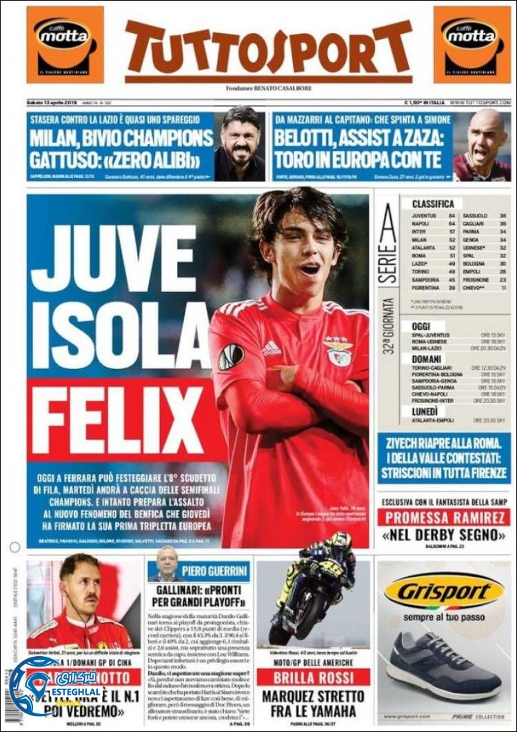 روزنامه ورزشی توتو اسپورت شنبه 24 فروردین 1398