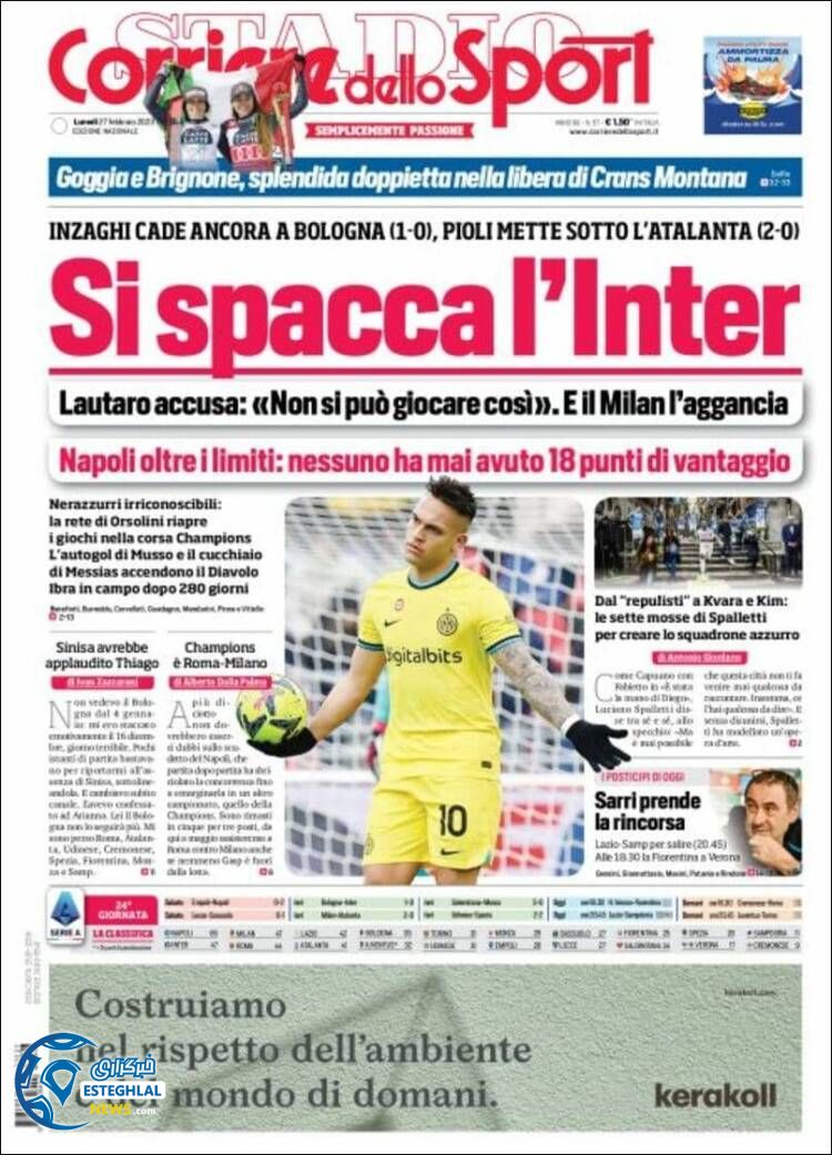 روزنامه ورزشی کوریره دلو اسپورت دوشنبه 8 اسفند 1401 