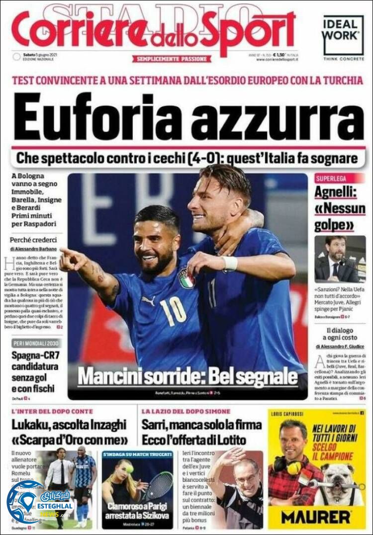 روزنامه ورزشی کوریره دلو اسپورت شنبه 15 خرداد 1400