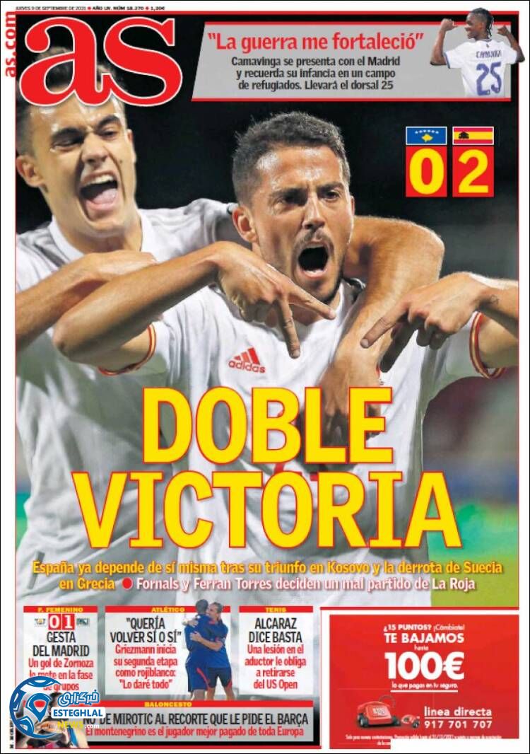 روزنامه ورزشی آ اس پنجشنبه 18 شهریور 1400