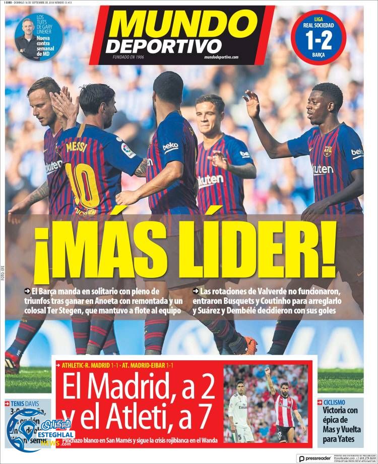 روزنامه ورزشی موندو دپورتیوو یکشنبه 25 شهریور 1397