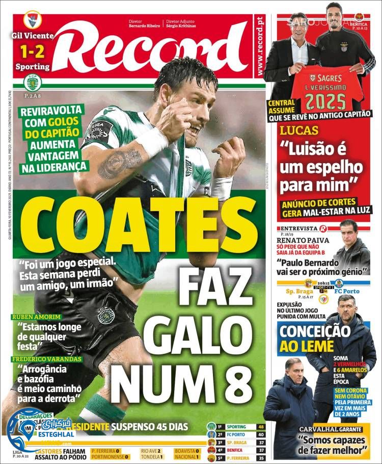 روزنامه ورزشی رکورد چهارشنبه 22 بهمن 1399