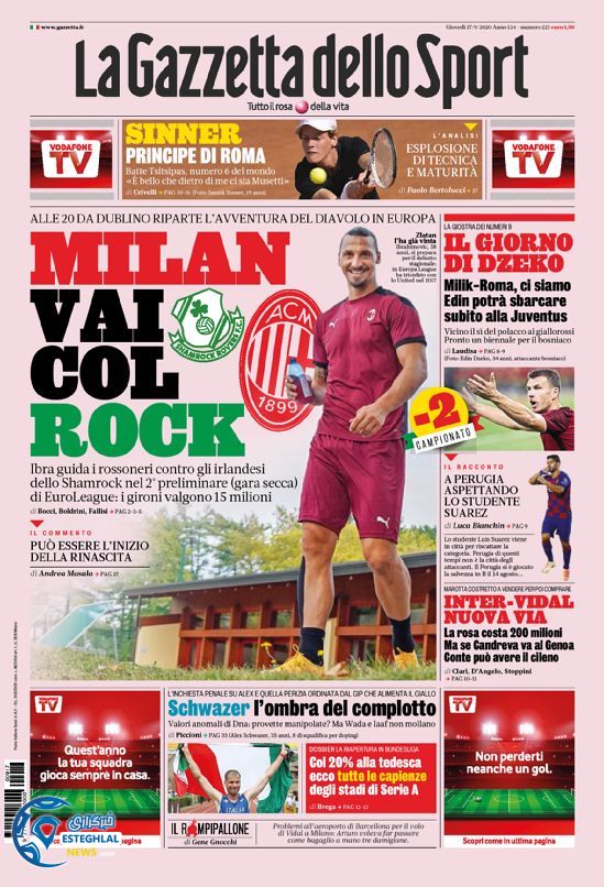 روزنامه ورزشی گاتزتا دلو اسپورت پنجشنبه 27 شهریور 1399