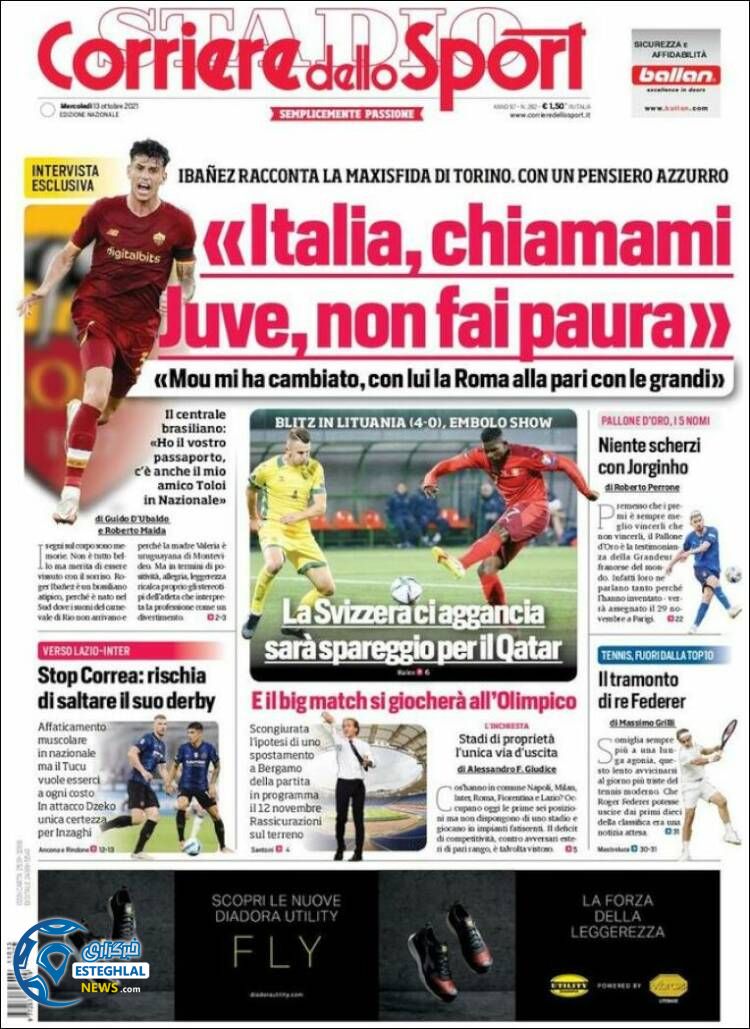 روزنامه ورزشی کوریره دلو اسپورت چهارشنبه 21 مهر 1400