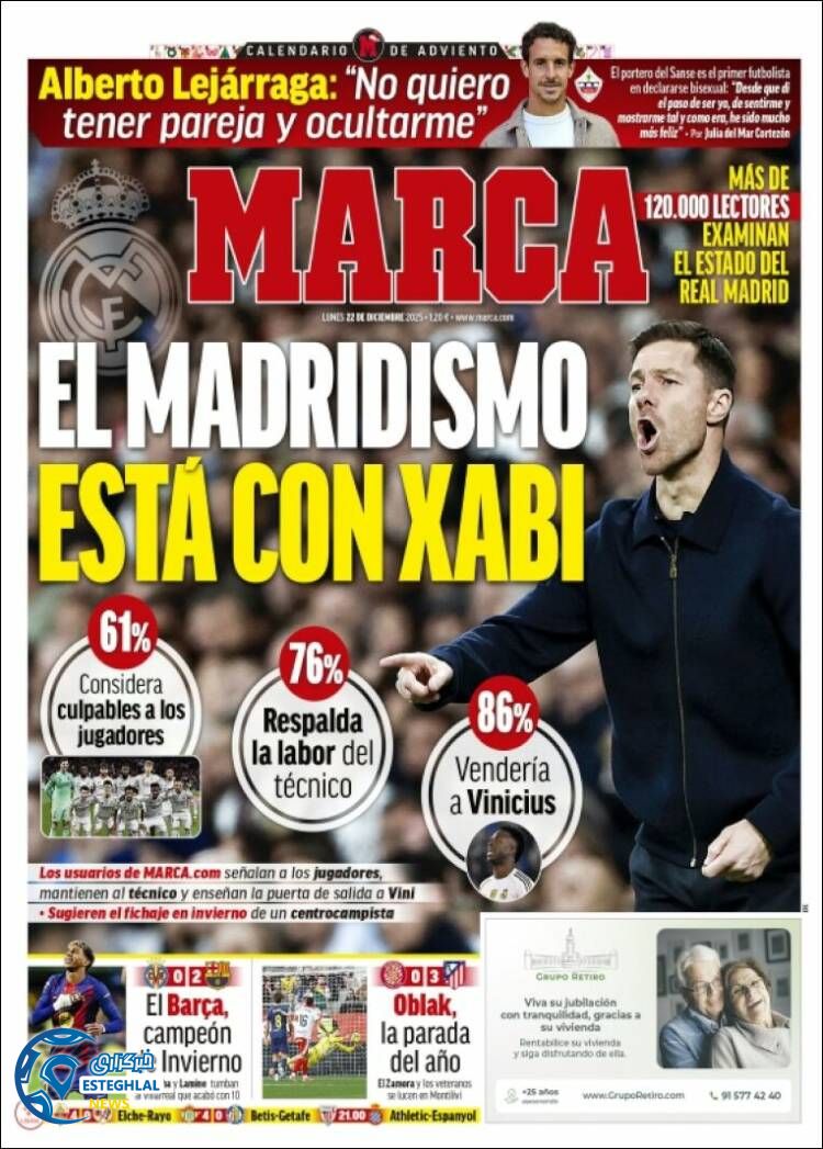 روزنامه  ورزشی مارکا دوشنبه 1دی 1404 