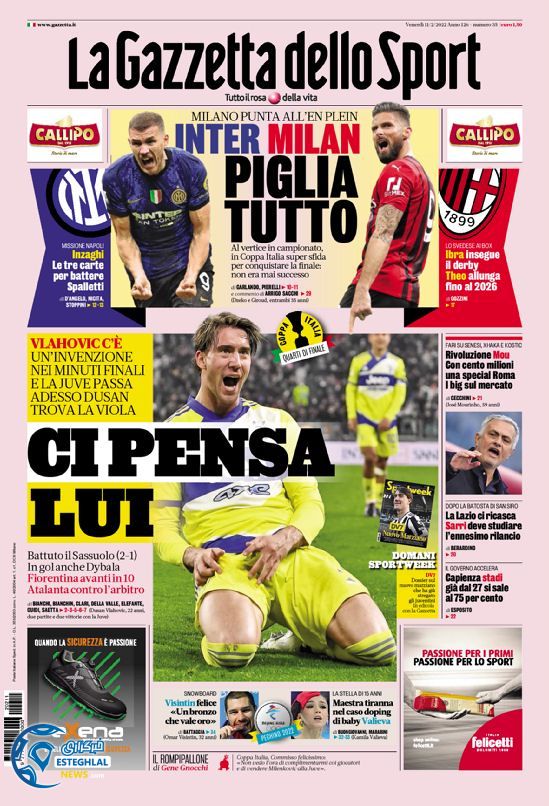 روزنامه ورزشی گاتزتا دلو اسپورت جمعه 22 بهمن 1400